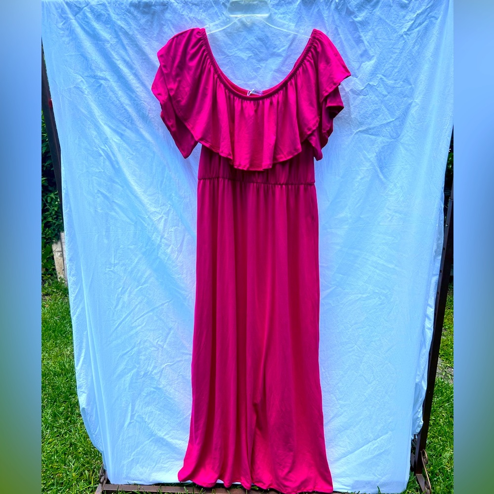 Maternity off the shoulder hot pink dress